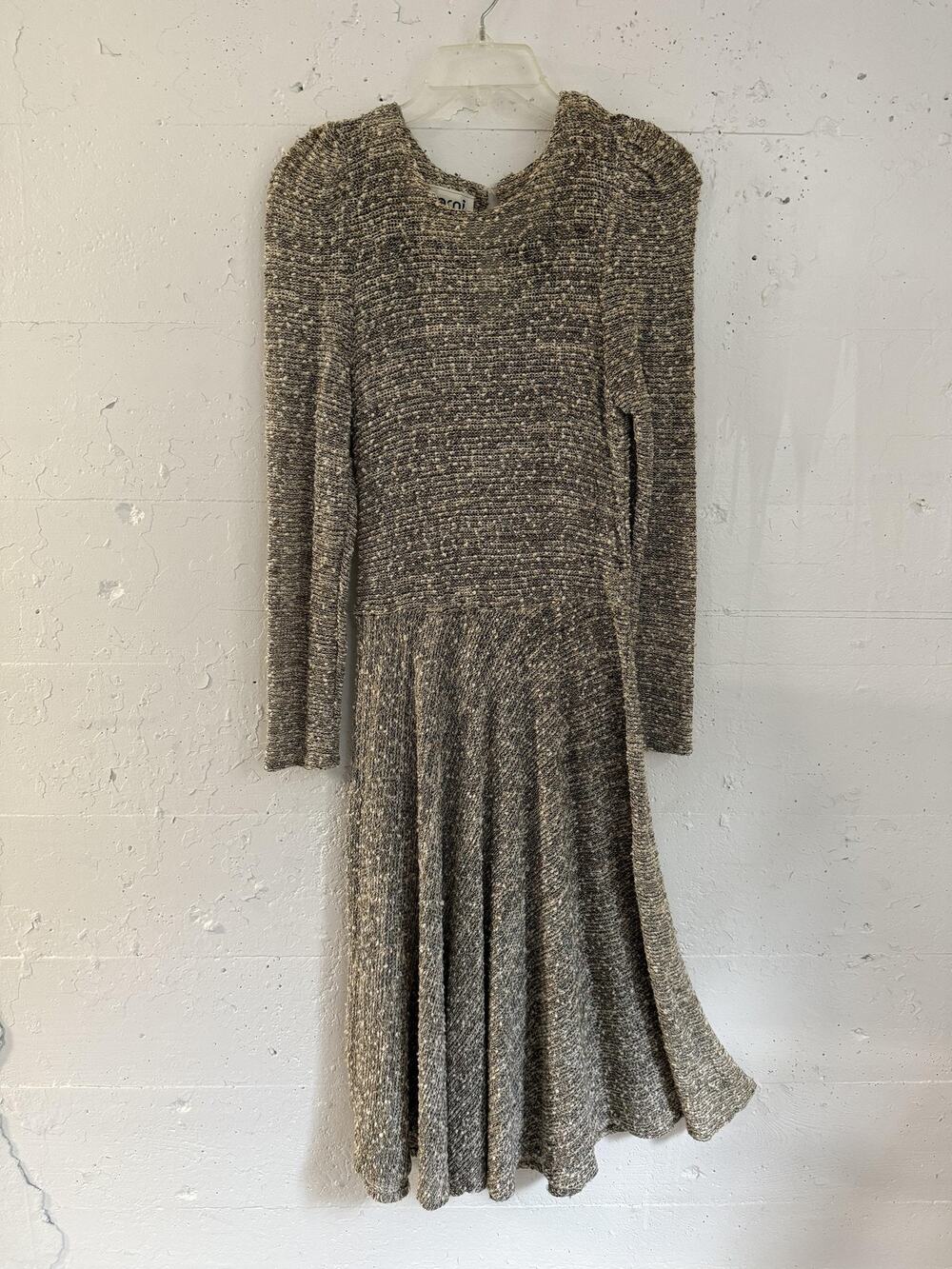 Marni Dress Womens 8 Gray Cream Long Sleeve Knit Bouclé Wool Blend Textured